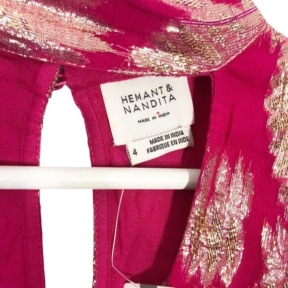 Anthropologie Hemant & Nandita Metallic Maxi Dress Pink & Gold Size 4 NWT $435 - Picture 7 of 13